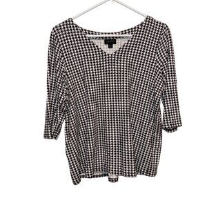 J. Jill Wearever Collection Black & White Houndstooth V-Neck 3/4 Sleeve Top MP